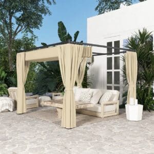 Outsunny 3x3m Retractable Roof Pergola, with Curtains - Khaki