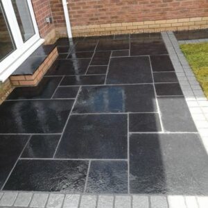 Kadapa Black Sawn Edge Riven Indian Limestone Paving Slab Patio Pack
