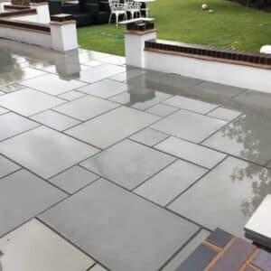 Kandla Grey Smooth & Sawn Indian Sandstone Paving Slab Patio Pack - 20mm Thick