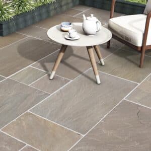 Raj Green - Riven Indian Sandstone Paving Slab Patio Pack - 22mm Thick Copy